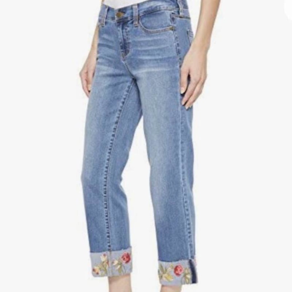 Liverpool The Crop Women's Floral Embroidered Cuff Jeans High Rise Size 10/30